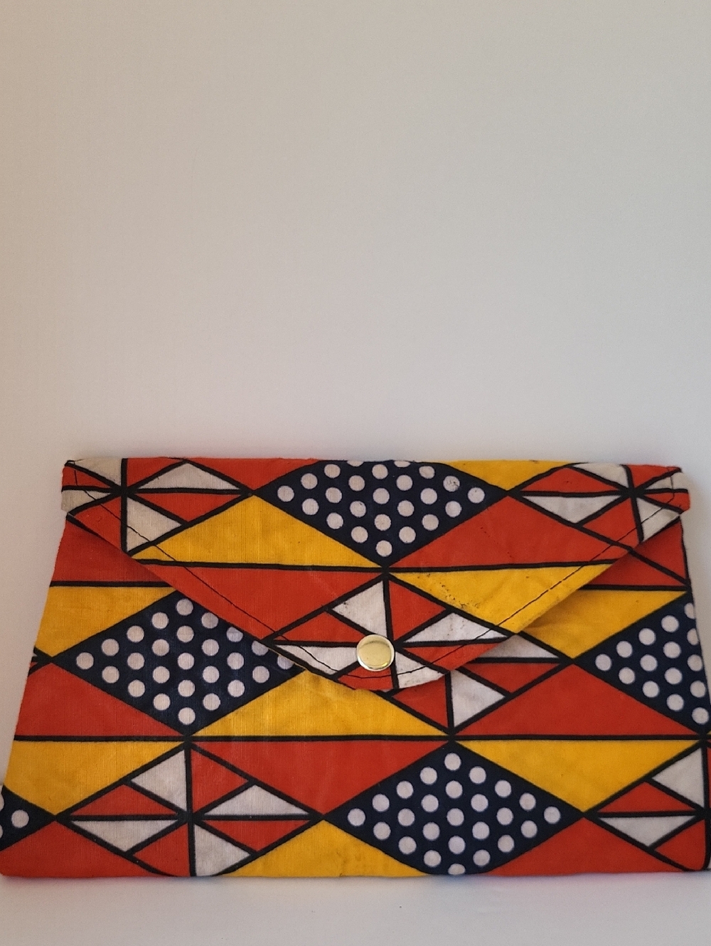 Bold Geometric Cotton Clutch in Yellow, Orange & Navy
